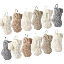 Farmhouse Knitted Mini Christmas Stockings: 12 Pack 7 Inch Cable Knit