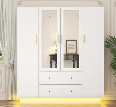 3 Door and 4 Door Wardrobe Closet with Mirrors and LED Lights