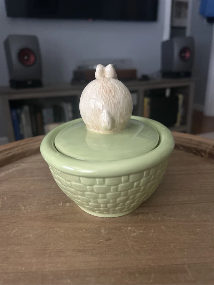 Hallmark Cerámica Conejo de Pascua Huevo Caramelo Plato Baratija Caja Verde Claro Foto 4 de 4