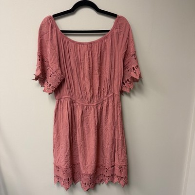 Iris Dusty Pink Fairycore Boho Romantic Lacey Trim Cottagecore Mini Dress Sz 3XL