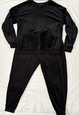 Women  s 2 Piece Velour Sweatshirt  Jogger Set Black Size Large