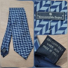 Ermenegildo Zegna 100 Silk Tie Blue Geometric Luxury Designer Made in ITALY