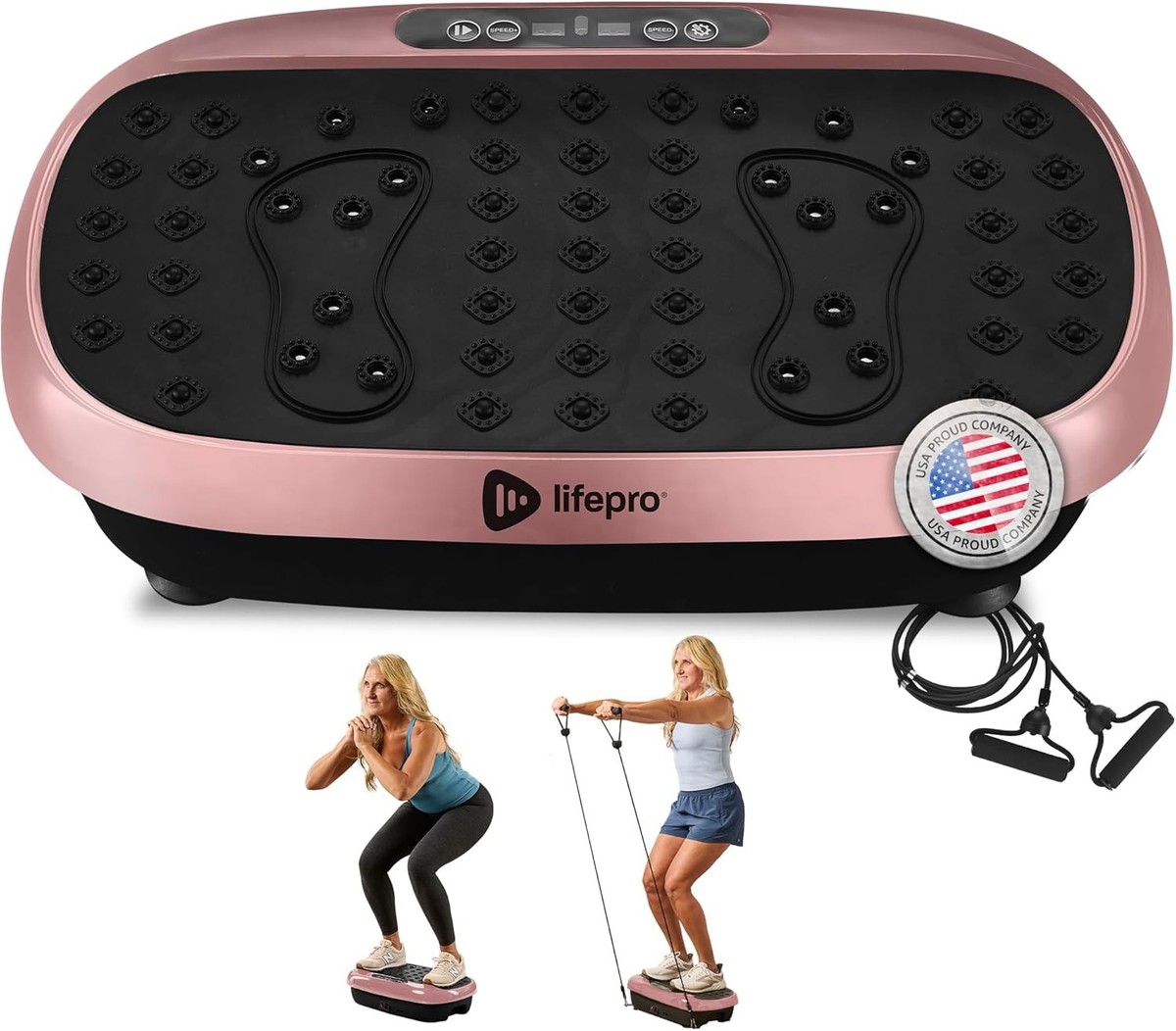 Plaque Vibrante Lifepro HexaPlate Lite, Noire, Avec Télécommande Et 2 Bandes De Résistance