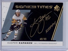 2022-23 SPA Kasperi Kapanen Sign of the Times Black Inscription Auto #49/49 SSP