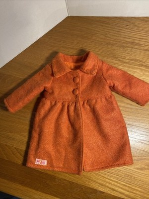 Our Generation Battat 18'' Doll Chill Outfit Orange Winter Pea Coat Lined Jacket
