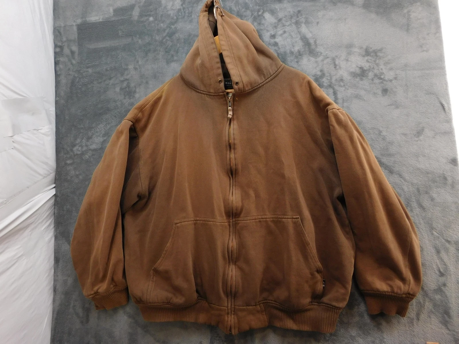 Lakin McKey Jacket Mens 2XL Brown Hooded Full Zip Workwear Distressed Key Tag