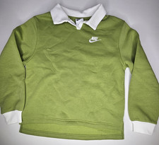 Nike Sweatshirt Girl  s Medium Green Fleece Polo Long Sleeve Embroidered Logo