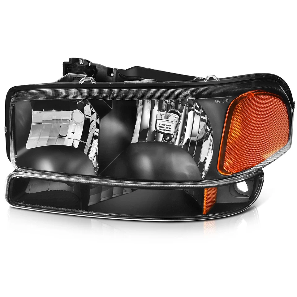 Conjunto de faros de carcasa negra L+R para GMC Sierra 1500 Yukon XL 1999-07 Foto 2 de 4
