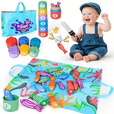 Montessori Baby Toys, Fishing Game with Stacking Cups & Mat, Educational Baby...