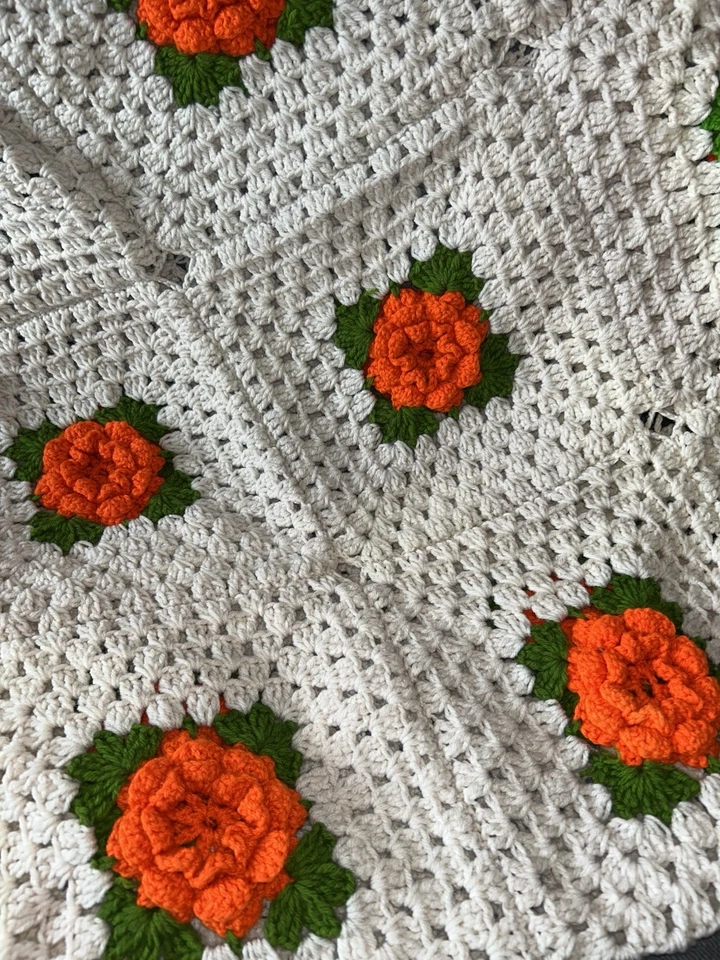 "Manta floral 3D vintage tejida a mano ganchillo abuela casa afgana 74""x78""" Foto 2 de 3