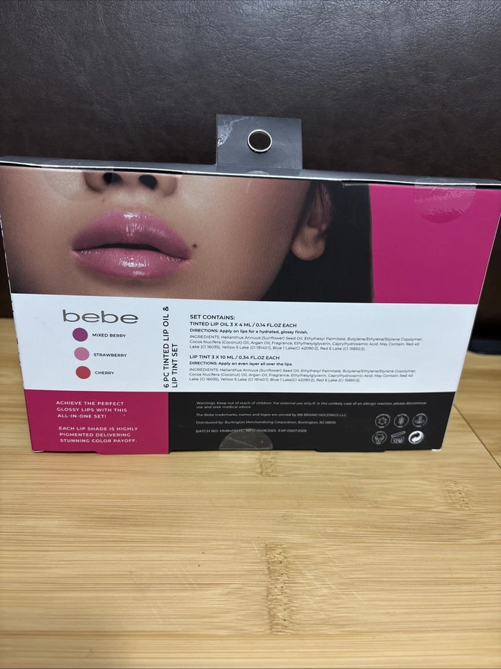 Bebe Juego de 6 piezas de aceite labial tintado y tinte labial - Brillo brillante argán coco infundido Foto 2 de 4