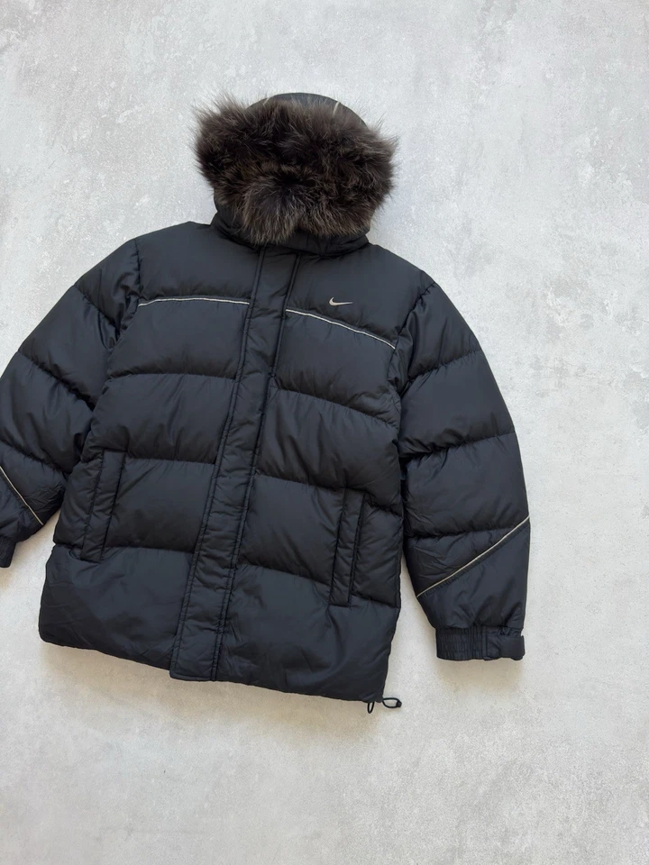 Vintage Nike 00s Puffer Black Down Jacket Fur Hood Warm Swoosh Logo Size S - Image 3 of 4