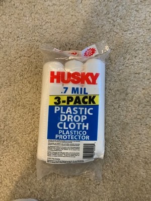 3 Pack - Husky Plastic Drop Cloth, 0.7 Mil, Each Is 9'X12'