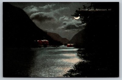 Cascade Lakes, Moonlit Water, Adirondack Mountains, New York, NY, Postcard