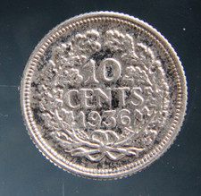Netherlands Nederland 10 Cents Silver coin 1936