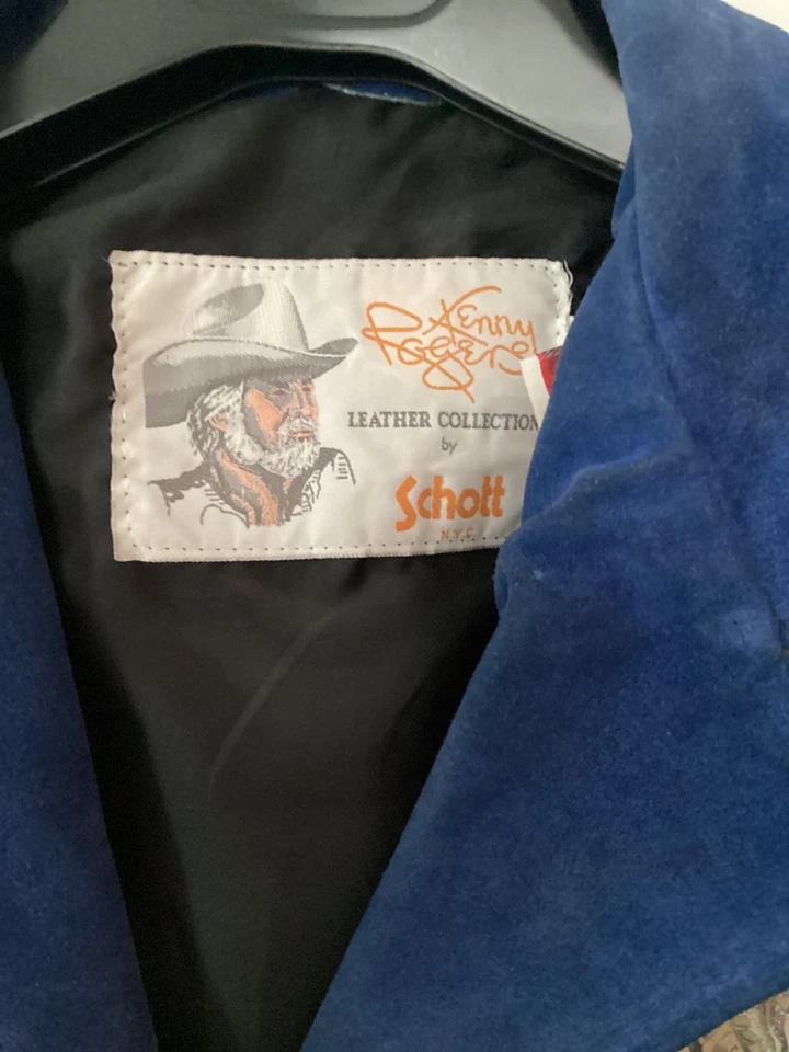 Chaqueta Vintage Schott NYC Kenny Rogers con Flecos de Gamuza Azul Nunca Usada EE. UU. - Imagen 4 de 4