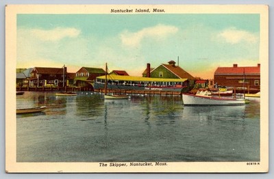 Vintage Nantucket Island The Skipper Harbor Postcard 1953
