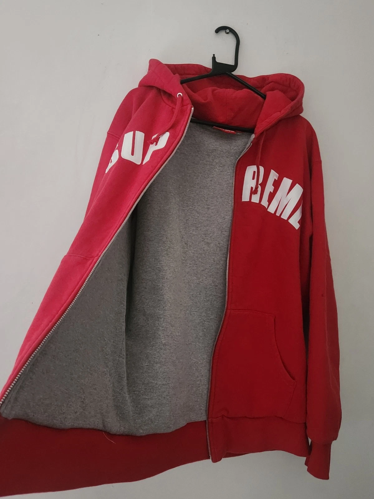 Felpa con cappuccio e zip termica logo FW10 Supreme Arc rossa XL vintage