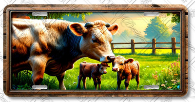Farm Cow with Calves License Plate   Rustic Pasture Barn Car Tag   LP-CS017