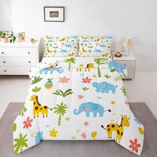 Kids Jungle Animals Twin Comforter Set,Cartoon Animal Bedding Sets for Girls ...