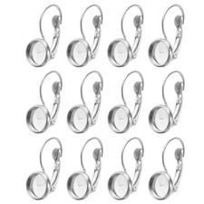 20Pcs Leverback Earring Hooks with 8mm Flat Round Blank Bezel Trays, Silver