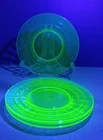 Vtg Anchor Hocking Green URANIUM Depression Glass Block Optic 8.25” Plates