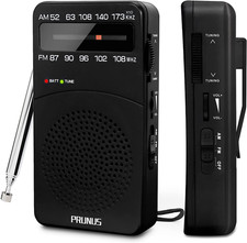 PRUNUS J-166 Portable Radio AM FM, Battery Operated Radio with Tuning Light, Bac
