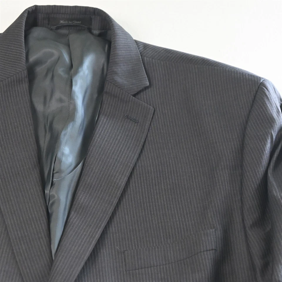 Calvin Klein 52L 44x32 Gray Striped 100% Wool Mens Jacket Pants Suit - Image 3 of 4