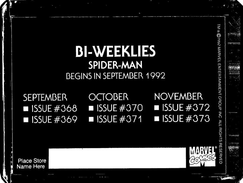 1992 MARVEL COMICS BI-WEEKLY PROMOS #8 SPIDER-MAN PROMO CARD - Image 2 of 2