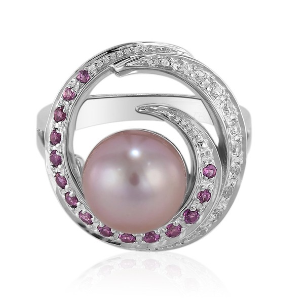 Cavill Perlenring 925 Silber Mit 0,41Ct Rhodolith Zirkon Rosa Damen-image