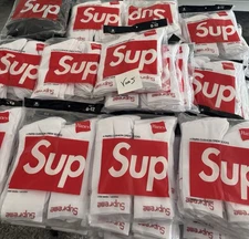 Supreme Hanes Crew Socks - White  4 Pack, Size 6-12