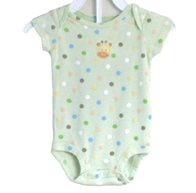 CARTER'S Size 3 Months Girls Light Green Polka Dot Short Sleeve Bodysuit Romper