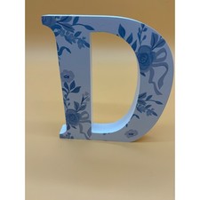 Decorative Wooden Letter D Blue Floral Freestanding Block Nursery Decor 6 Inch