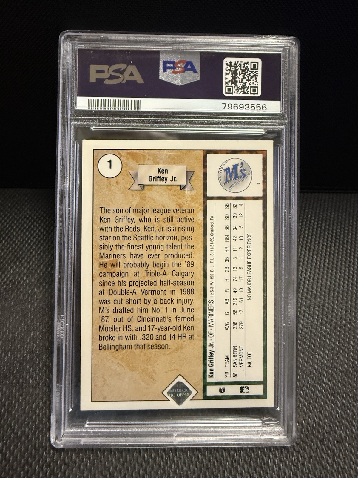 Upper Deck 1989 Ken Griffey Jr Star Rookie RC #1 PSA 8 Seattle Mariners view 2