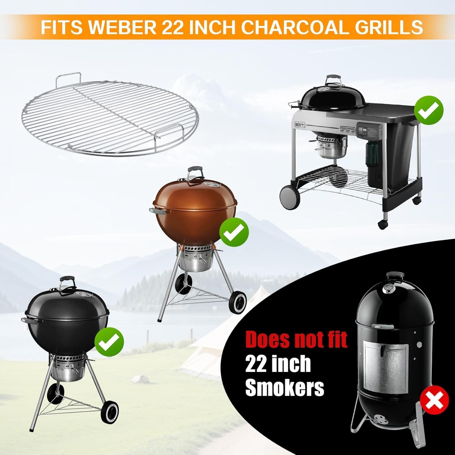 Replacement Hinged Cooking Grate for 22 Inch Charcoal Grill Heavy Duty Steel