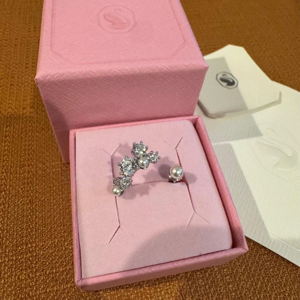 Anillo abierto Swarovski Constella circonita cristal perla plata 52 NUEVO Foto 2 de 2