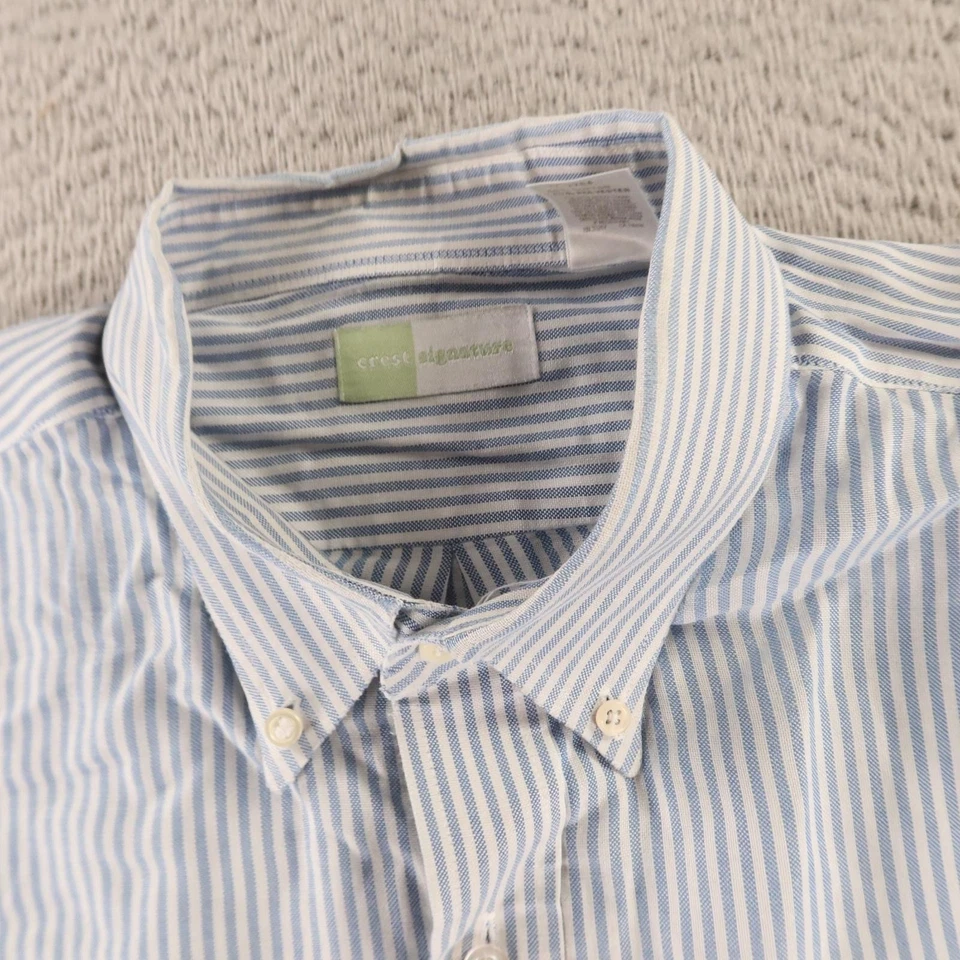 Oxford Shirt Mens XL 17.5 Button Down Long Sleeve Striped Cotton Blend - Image 4 of 4