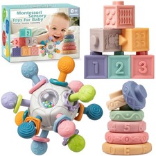 Baby Sensory Teething Toys Set, Montessori Baby Toys 6-12 Months, Incl Newbor...