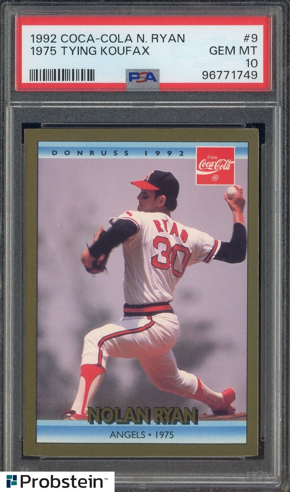 1992 Coca-Cola #9 Nolan Ryan HOF 1975 Tying Koufax PSA 10 GEM MINT