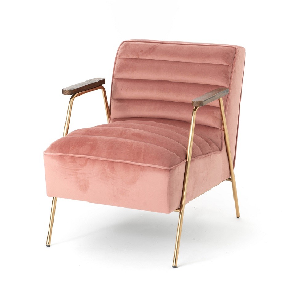 Fauteuil Hutch en velours rose, assise premium en tissu de 60x76 cm