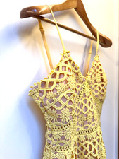Lulus NWT Yellow Crochet Ruffle Mini Dress Cocktail Holiday Wedding NYE Size S