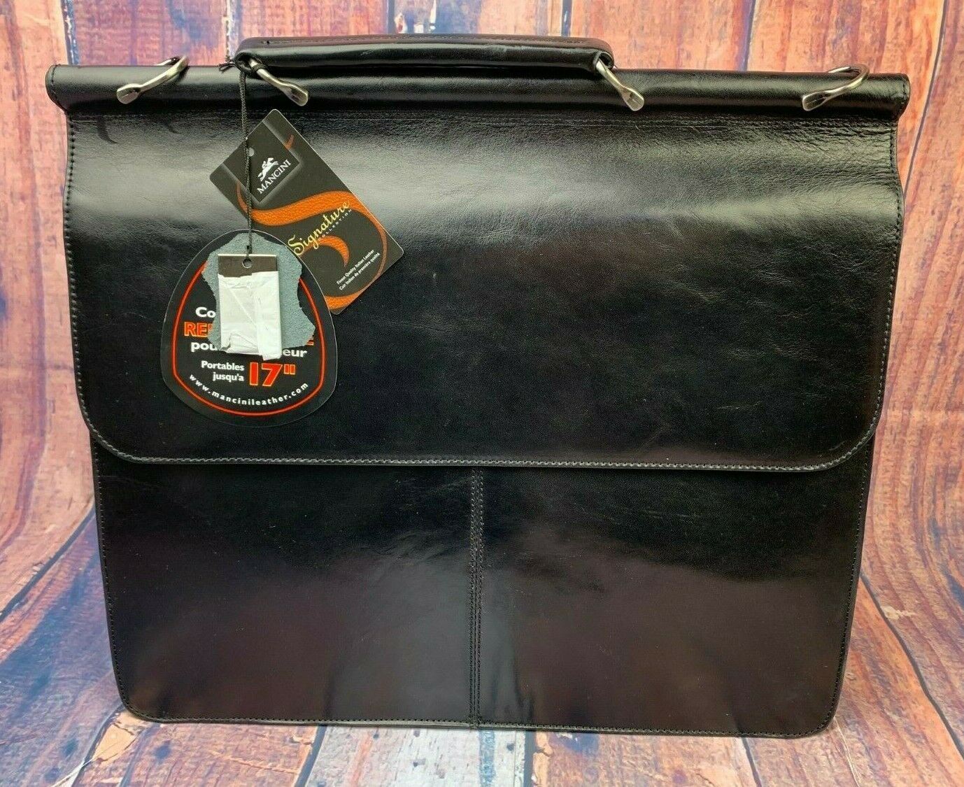 Mancini Leather Goods Luxurious Italian Leather Laptop Briefcase 95897 Black
