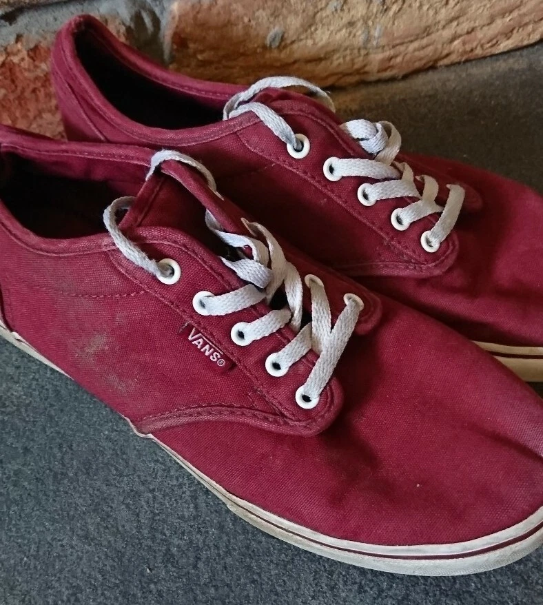 Vintage red burgundy white Vans trainers plimsols low top shoes skate 4.5