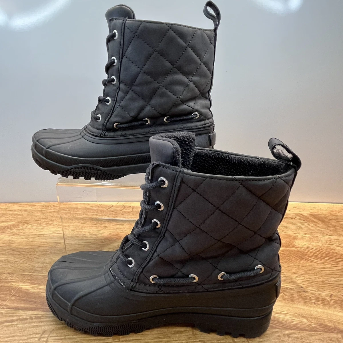 Sperry Topsider Boots Women s Size 6 Quilted Black Waterproof