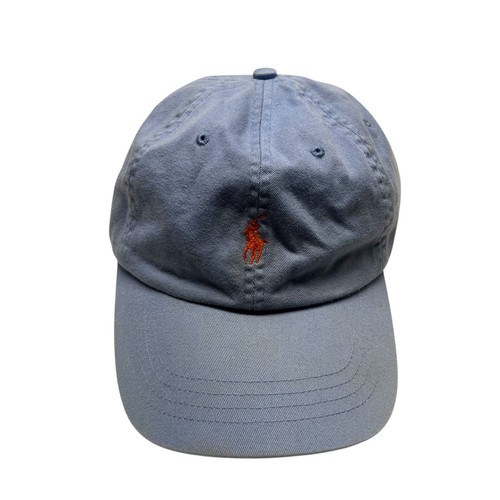 Vintage Polo Ralph Lauren Leather Strapback Dad Hat Cap Blue Orange Pony - Picture 2 of 10