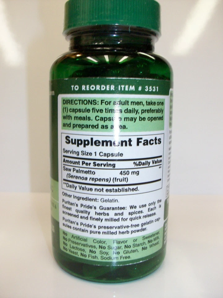 Saw Palmetto 450 mg 100 cápsulas apoya la salud de la próstata y urinaria Foto 2 de 3