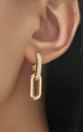 On Trend Halber Reifen Kette Glied Kristalle Stecker Tropfen Ohrringe T2:1 - Bild 3 von 7