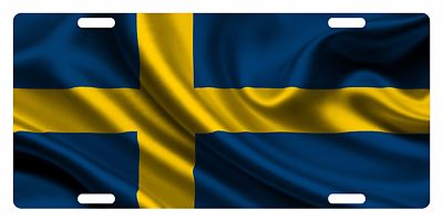 SWEDEN Flag Custom License Plate NATIONAL Emblem WAVE Version 