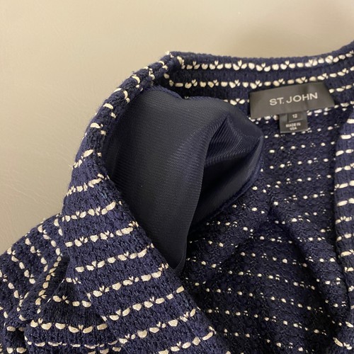 St. John Collection Tweed Knit Blazer Jacket Size 12 Navy Blue Career Formal USA - Picture 6 of 16
