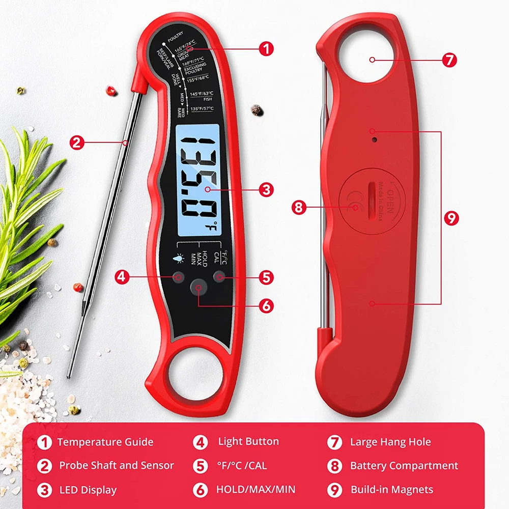 Meat Thermometer Instant Read Food Thermometer with LCD Backlight Calibration Wa Meat Thermometer Instant Read Food Thermometer with LCD Backlight Calibration Wa